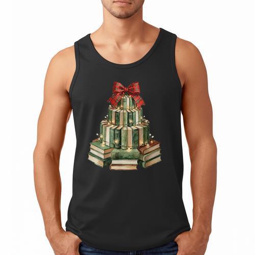 Christmas Book Tree Coquette Bow Xmas Reading Librarian Girl Men Tank Top - Bookorys