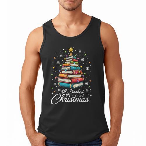 Christmas Book Tree Shirt Book Lover Librarian All Booked For Christmas Women's Christmas Book Lover Librarian Men Tank Top - Bookorys