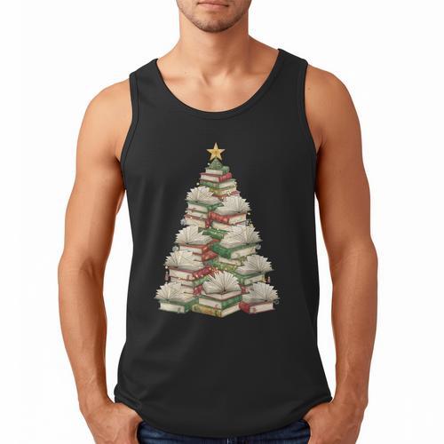 Christmas Book Tree Teacher Book Lover Xmas Librarian Men Tank Top - Bookorys DE