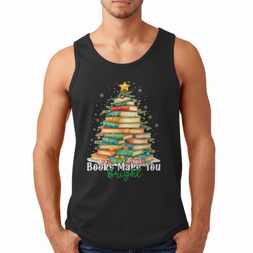 Christmas Books Make You Bright Librarian Teacher Book Lover Men Tank Top - Bookorys DE
