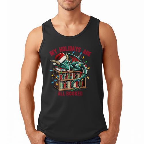Christmas Dragon My Holidays Are All Booked Book Lovers Kids Men Tank Top - Bookorys