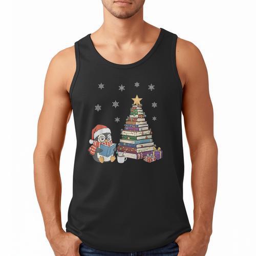 Christmas A Penguin Reading Book Snowflake Cocoa Hot Teacher Men Tank Top - Bookorys