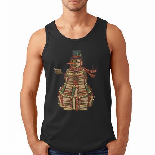 Christmas Snowman Made Of Books Holiday Reading Xmas Men Tank Top - Bookorys AU