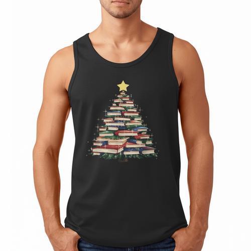 Christmas Tree Books Book Reading Bookworm Men Tank Top - Bookorys CA