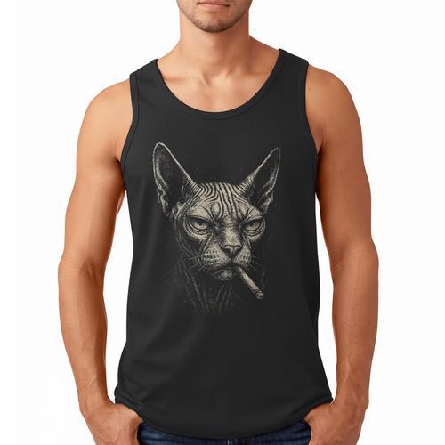 Cigarette Smoking Sphynx Cat Meme Stupid For Dad Men Tank Top - Father's Day Fun