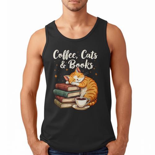 Coffee Cats & Books Lover For Women & Girls Coffee Men Tank Top - Bookorys CA