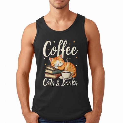 Coffee Cats And Books Lover For Women & Men Coffee Men Tank Top - Bookorys AU