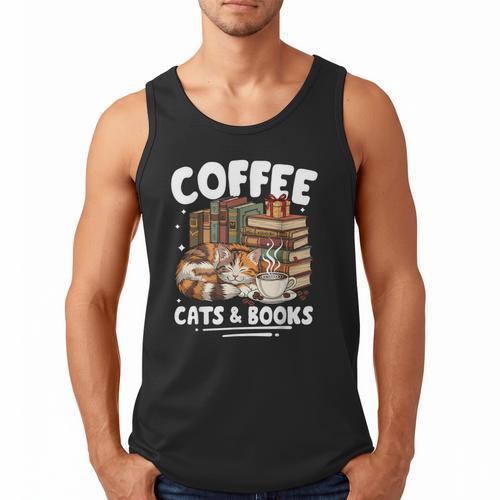 Coffee Cats And Books Cats And Reading Lovers Men Tank Top - Bookorys