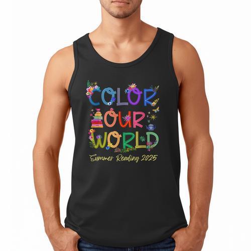 Color Our World Summer Reading 2025 Boho Wildflower Book Men Tank Top - Bookorys DE