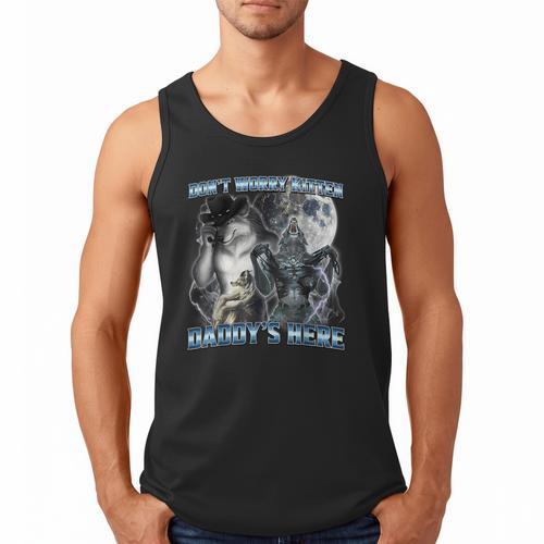 Cool Alpha Wolf Meme Don't Worry Kitten Daddy's Here Men Tank Top - Father's Day Fun