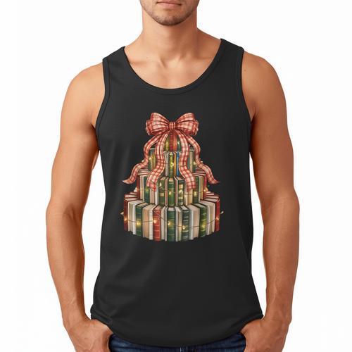 Coquette Christmas Book Tree Xmas Lights Librarian Teacher Men Tank Top - Bookorys CA