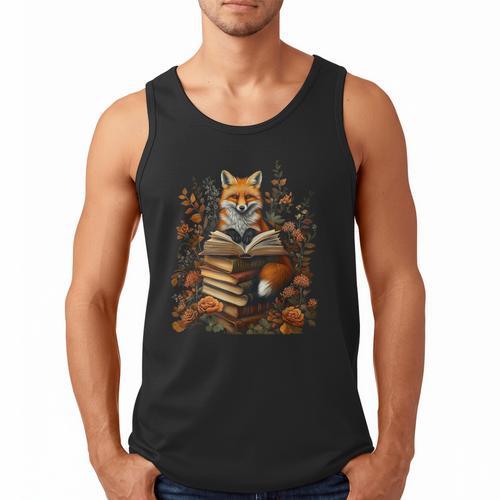 Cottagecore Aesthetic Floral Fox With Book Cute Goblincore Men Tank Top - Bookorys