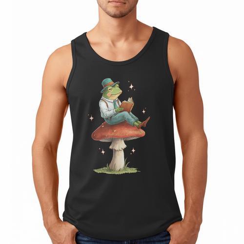 Cottagecore Aesthetic Frog Reading Book On Mushroom Vintage Men Tank Top - Bookorys