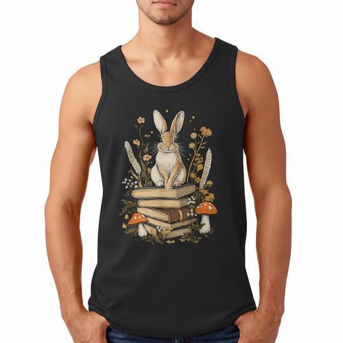 Cottagecore Aesthetic Rabbit Reading Book Lover Women Art Men Tank Top - Bookorys