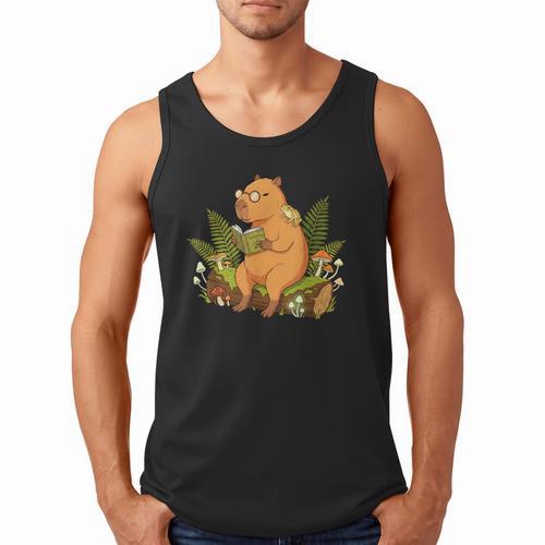 Cottagecore Capybara Reading Herbology Book Goblincore Frog Men Tank Top - Bookorys