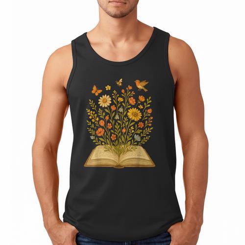 Cottagecore Enchanting Open Vintage Book Wildflowers Bloomin Men Tank Top - Bookorys DE