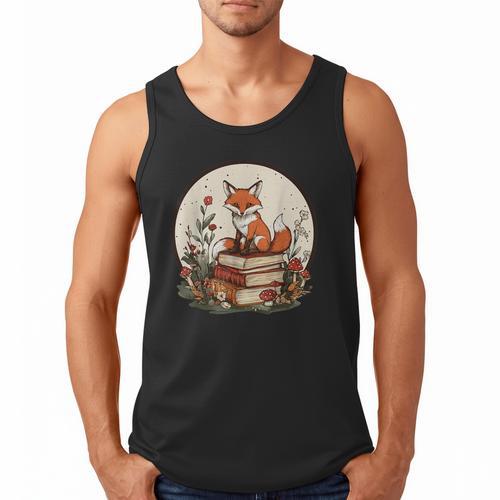 Cottagecore Fox With Books Men Tank Top - Bookorys