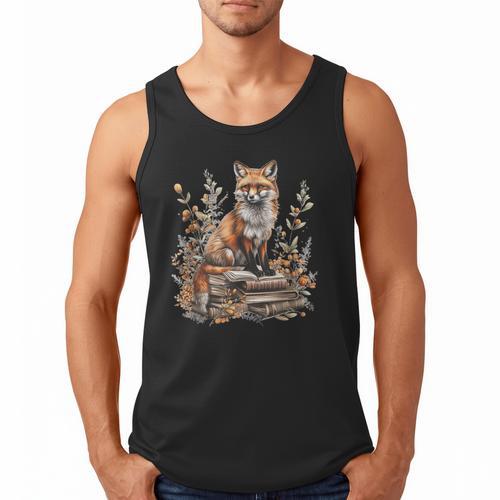 Cottagecore Minimalist Floral Fox With Book Cute Goblincore Men Tank Top - Bookorys