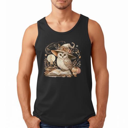Cottagecore Owl Witch On Book Pumpkin Halloween Men Tank Top - Bookorys