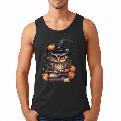 Cottagecore Owl Witch Hat On Book Pumpkin Halloween Costume Men Tank Top - Bookorys UK