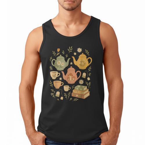 Cottagecore Whimsical Elements Teapots Books Men Tank Top - Bookorys