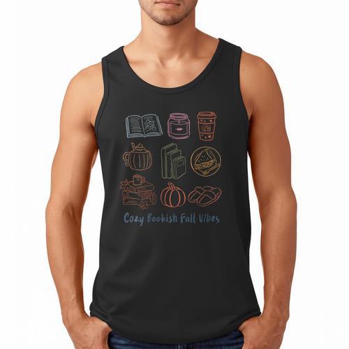 Cozy Bookish Fall Vibes Pumpkin Latte Books Autumn Reading Men Tank Top - Bookorys