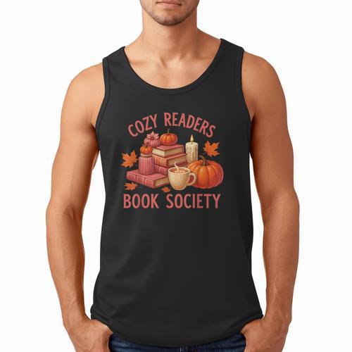 Cozy Readers Book Society Teacher Reading Floral Pumpkin Tee Men Tank Top - Bookorys DE