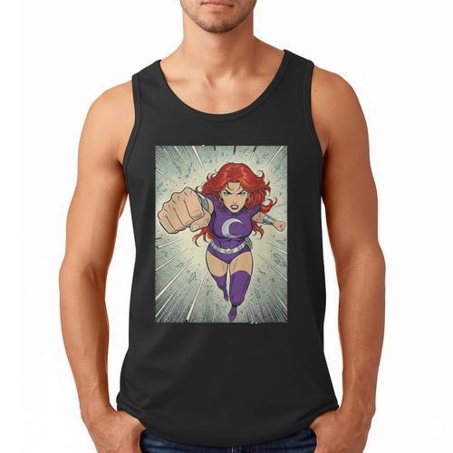 The Crimson Crescent 90s Retro Comic Book Superheroine Art Men Tank Top - Bookorys