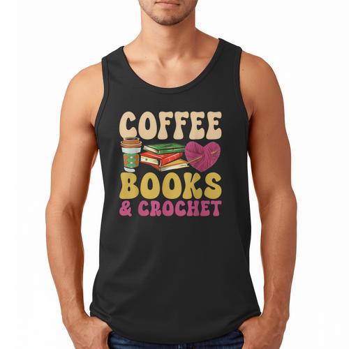 Crochet Coffee Reading Books Crocheter Crocheting Men Tank Top - Bookorys