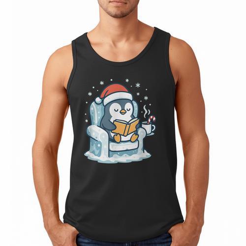 Cute Christmas Penguin Reading Book Cozy Winter Holiday Art Men Tank Top - Bookorys