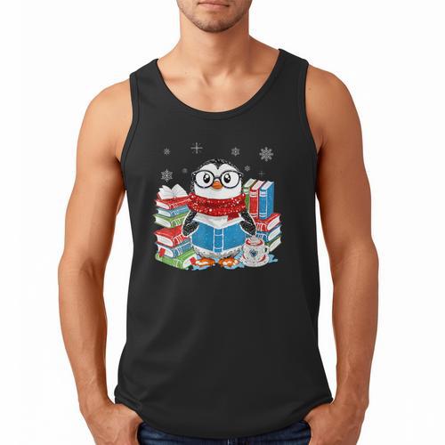 Cute Christmas A Penguin Reading Book Snowflake Hot Teacher Men Tank Top - Bookorys