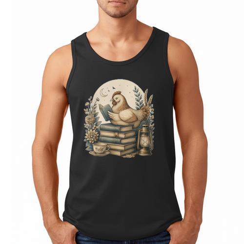Cute Cottagecore Aesthetic Chicken Reading Book Nerd Men Tank Top - Bookorys
