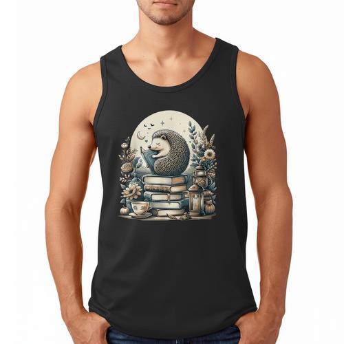Cute Cottagecore Aesthetic Hedgehog Reading Book Nerd Men Tank Top - Bookorys