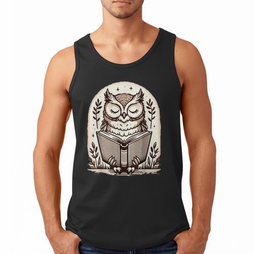 Cute Cottagecore Aesthetic Owl Reading Book Men Tank Top - Bookorys