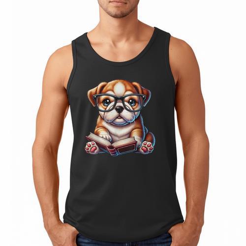 Cute Dog Puppy English Bulldog Reading Book Men Tank Top - Bookorys DE