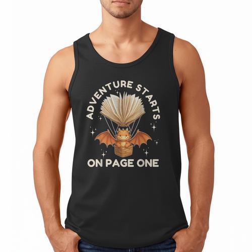 Cute Dragon Book Hot Air Balloon Adventure Fantasy Reading Men Tank Top - Bookorys