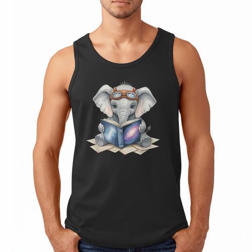 Cute Elephant Reading Universe Book Men Tank Top - Bookorys