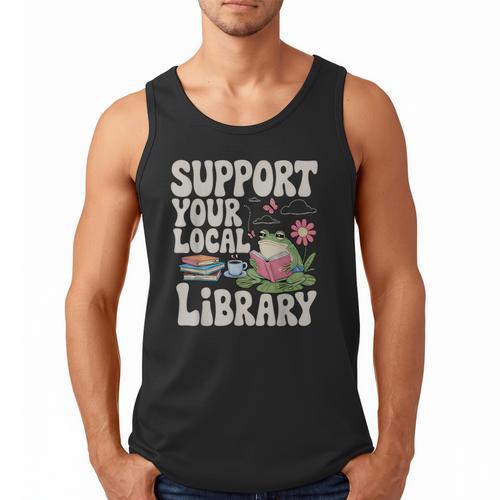 Cute Frog Support Your Local Library Librarian Book Lover Men Tank Top - Bookorys