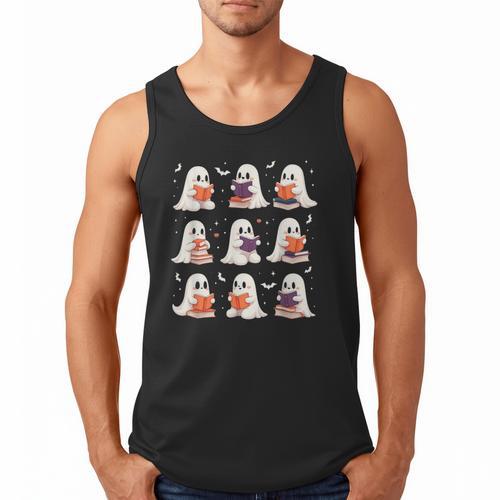 Cute Ghost Reading Book Lovers Halloween Ghost Men Tank Top - Bookorys