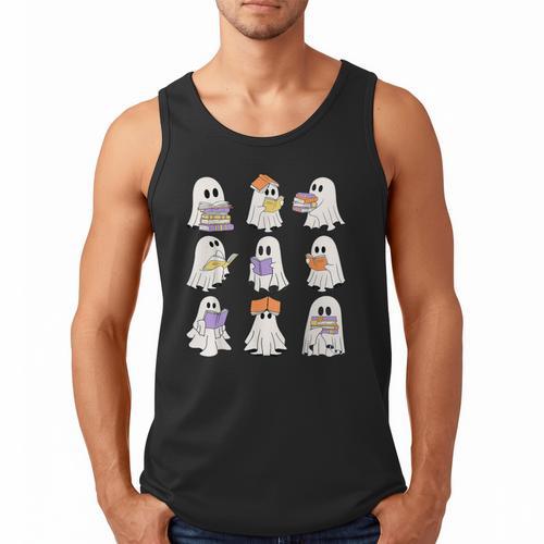 Cute Ghost Reading Books Teacher Halloween Reading Men Women Kids Men Tank Top - Bookorys