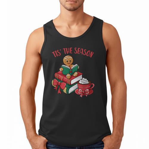 Cute Gingerbread Man Reading Book Nerd Christmas Bookish Men Tank Top - Bookorys