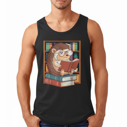 Cute Hedgehog Book Nerd Men Tank Top - Bookorys