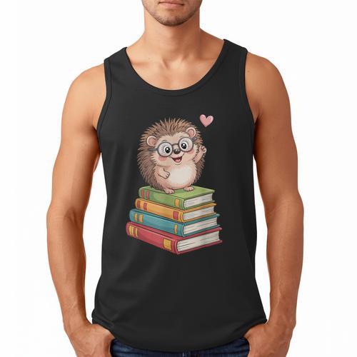 Cute Hedgehog Reading Books Animal Lover Reader Bookworm Men Tank Top - Bookorys