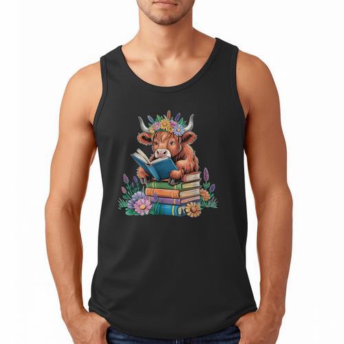 Cute Highland Cow Reading Book Baby Cow Bookworm Men Tank Top - Bookorys DE