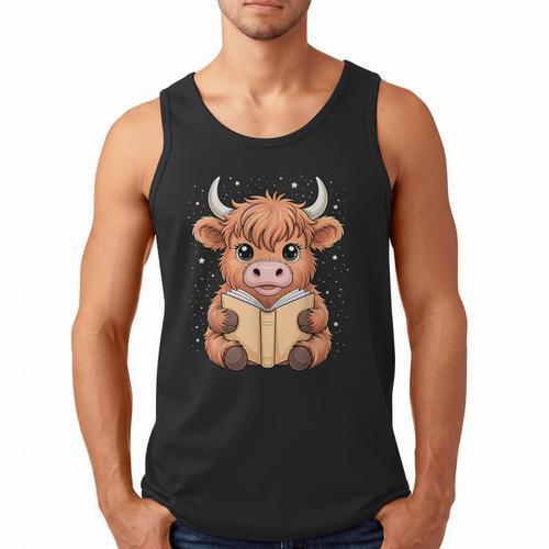 Cute Highland Cow Reading Book Men Tank Top - Bookorys DE
