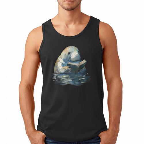Cute Manatee Reading Book Bookworm Readers Manatee Lover Men Tank Top - Bookorys DE