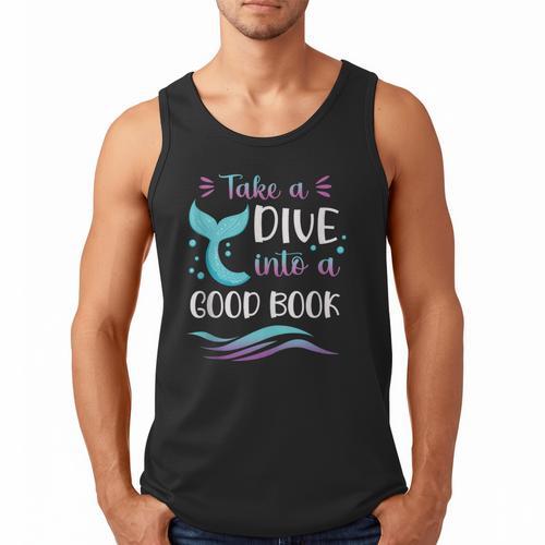 Cute Mermaid Librarian Teacher Dive Into A Good Book Reading Men Tank Top - Bookorys