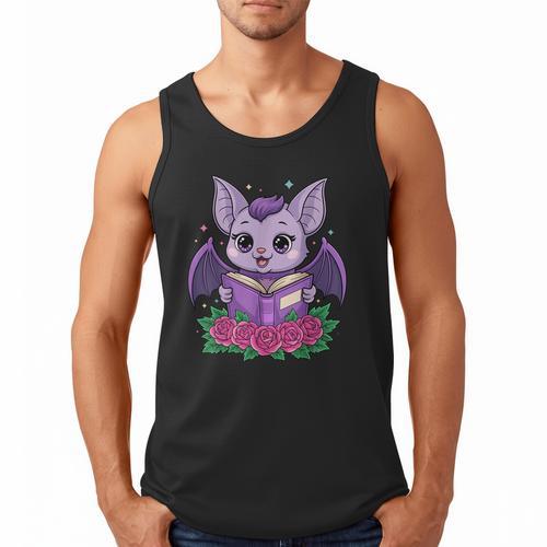 Cute Pastel Goth Bat Reading Book Men Tank Top - Bookorys