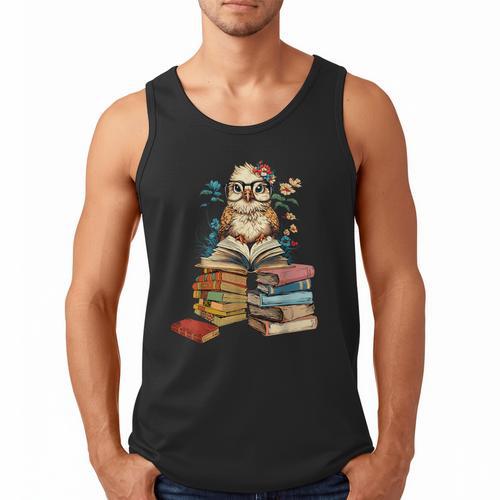 Cute Reading Chicken With Glasses Books Bookworm Reader Book Men Tank Top - Bookorys