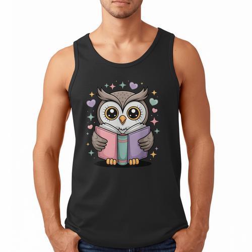 Cute Reading Owl Book Lover Teacher Librarian Bookworm Men Tank Top - Bookorys